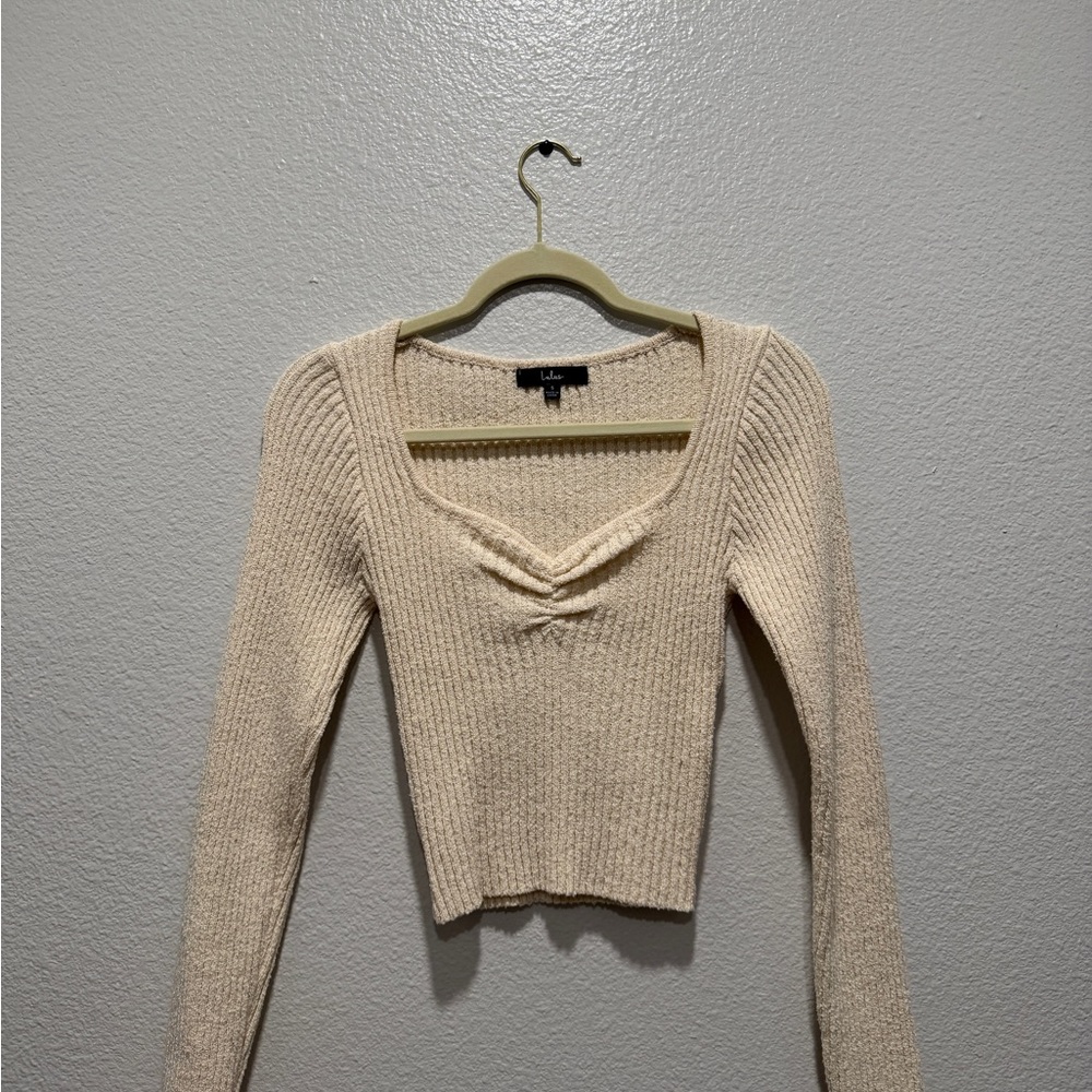 Cream Ribbed Knit Sweater